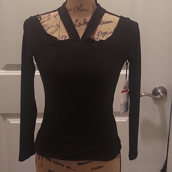 1.State Womens Sz XS Long Sleeve Cross Halter Neck Cold Shoulder Top - Picture 5 of 5